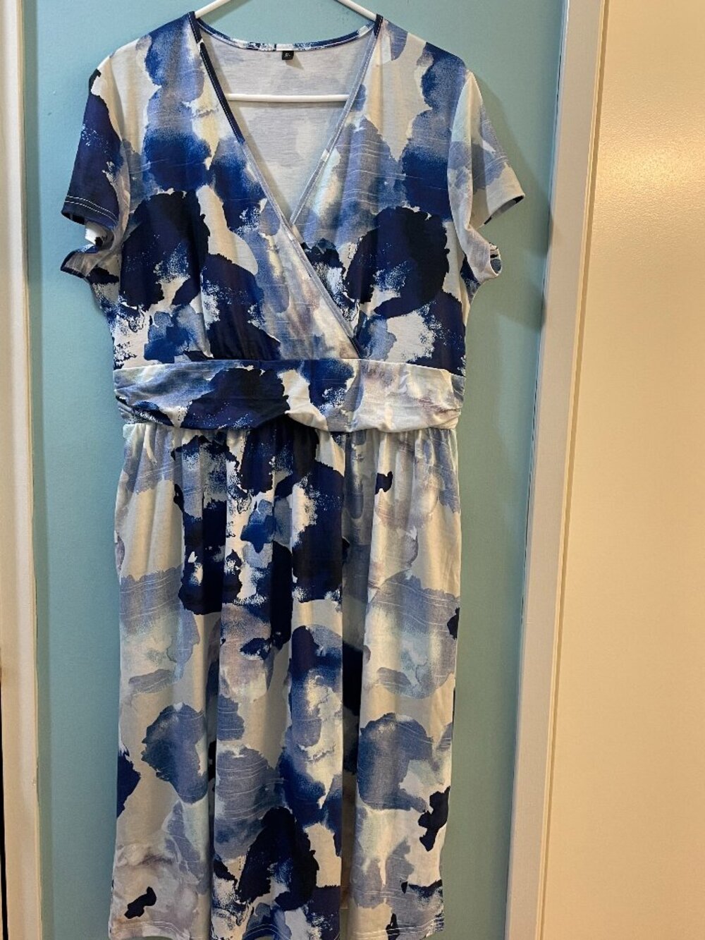 Women's XL Watercolor Blue Faux Wrap Dress